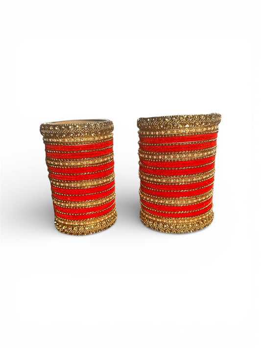 Red & Gold Velvet Statement  Bangles