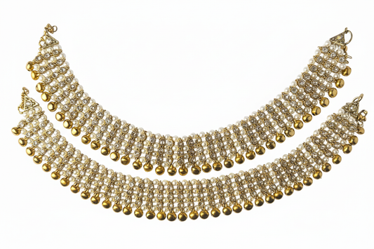 Gold Pearl Necklace - White Background